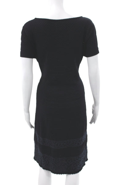 Marccain Womens Black Sheath Dress Short Sleeve Round Neck Knee Length Size 8