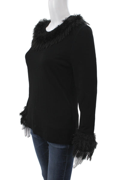 Marccain Womens Black Fringe Pullover Sweater Long Sleeve Round Neck Size 8