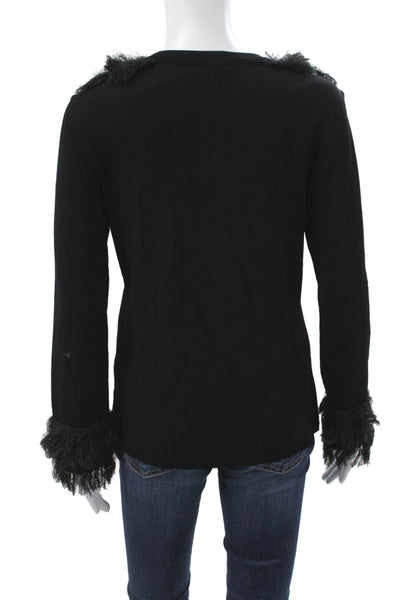 Marccain Womens Black Fringe Pullover Sweater Long Sleeve Round Neck Size 8