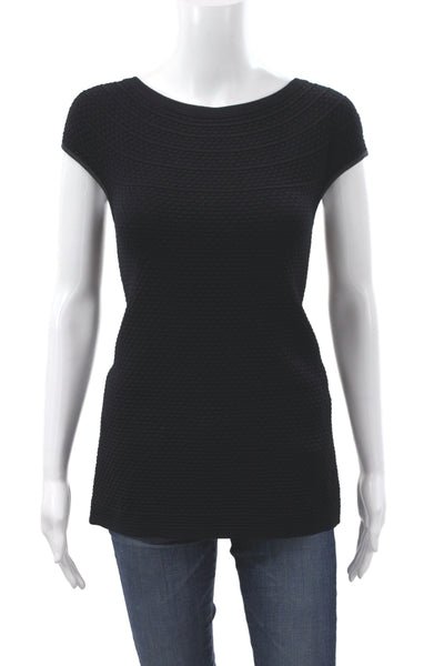 Marccain Women Basic Black T-Shirt Scoop Neck Short Sleeve Size 6