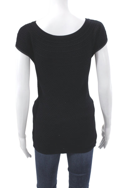 Marccain Women Basic Black T-Shirt Scoop Neck Short Sleeve Size 6