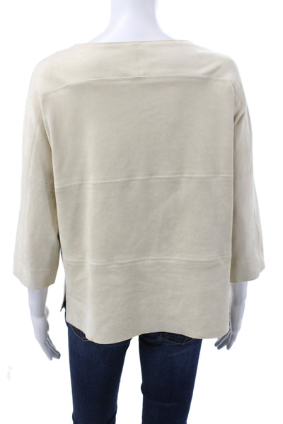 Marccain Women Basic Lace Up 3/4 Sleeve Round Neck Beige T-Shirt Size 6