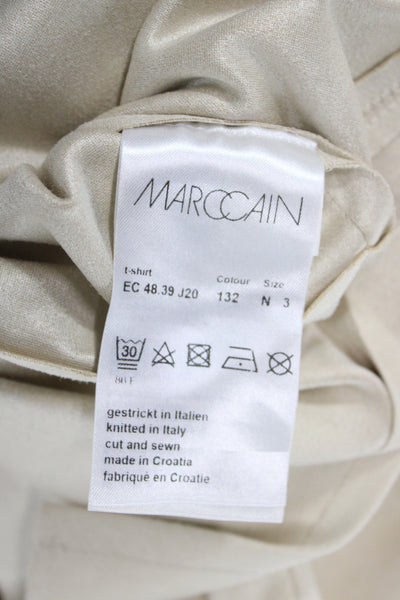 Marccain Women Basic Lace Up 3/4 Sleeve Round Neck Beige T-Shirt Size 6