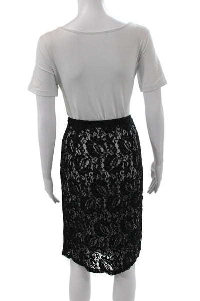 Marccain Women Straight Pencil Lace Knee Length Pull On Black Skirt Size 10