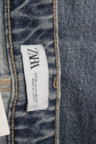 Zara Women Straight High Rise Jeans Blue Cotton Size 6