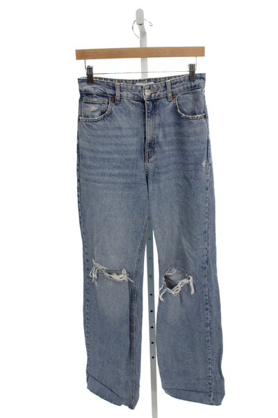 Zara Women High Rise Straight Jeans Blue Cotton Size 4