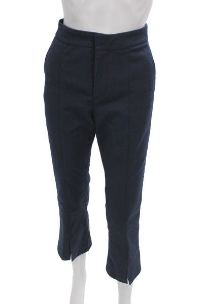 Zara Womens Cropped Blue Pants Cotton Button Closure Classic Size M