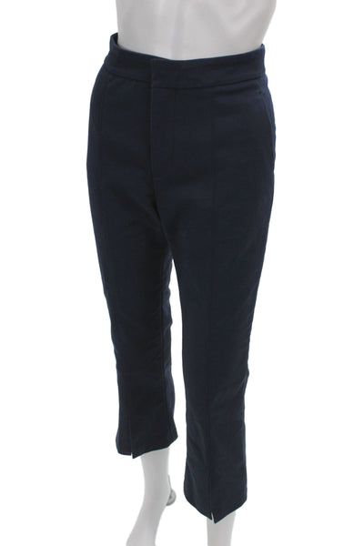 Zara Womens Cropped Blue Pants Cotton Button Closure Classic Size M