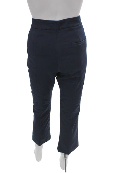 Zara Womens Cropped Blue Pants Cotton Button Closure Classic Size M