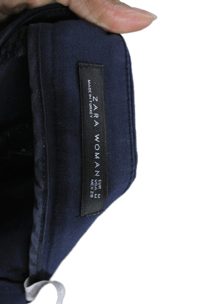 Zara Womens Cropped Blue Pants Cotton Button Closure Classic Size M