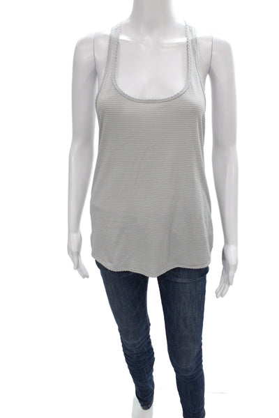 Lululemon Women Striped Gray Cotton Scoop Neck Tank Athleisure Size 4