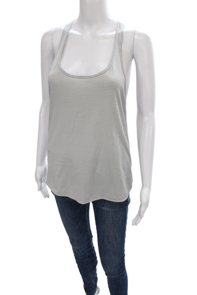 Lululemon Women Striped Gray Cotton Scoop Neck Tank Athleisure Size 4
