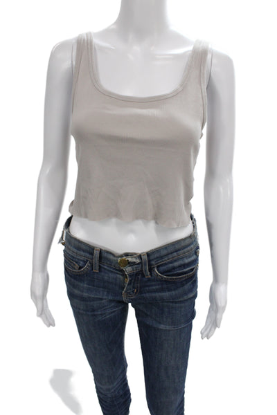 Sunday Best Women Basic Sleeveless Scoop Neck Tank Gray Cotton Size M