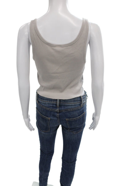 Sunday Best Women Basic Sleeveless Scoop Neck Tank Gray Cotton Size M