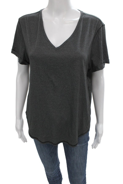 Lululemon Women Jersey T-Shirt Gray Striped V-Neck Short Sleeve Size 8