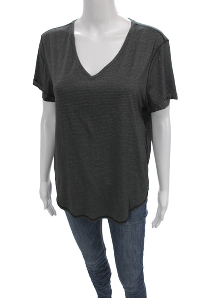 Lululemon Women Jersey T-Shirt Gray Striped V-Neck Short Sleeve Size 8