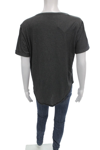 Lululemon Women Jersey T-Shirt Gray Striped V-Neck Short Sleeve Size 8