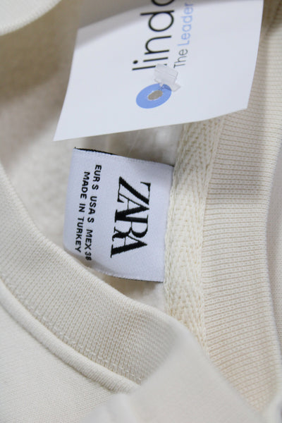 Zara Womens Basic Ivory Crew Neck Long Sleeve Sweatshirt Size S