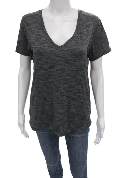 Lululemon Women V-Neck Short Sleeve Basic T-Shirt Gray Polyester Size 6