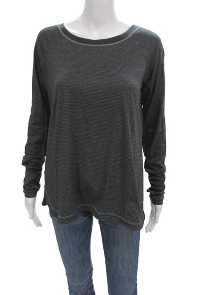 Lululemon Women Striped Scoop Neck Pullover Long Sleeve Gray Top Size 6