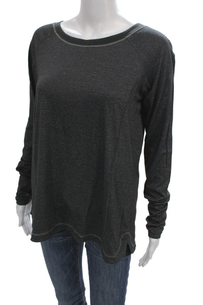 Lululemon Women Striped Scoop Neck Pullover Long Sleeve Gray Top Size 6