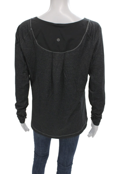 Lululemon Women Striped Scoop Neck Pullover Long Sleeve Gray Top Size 6
