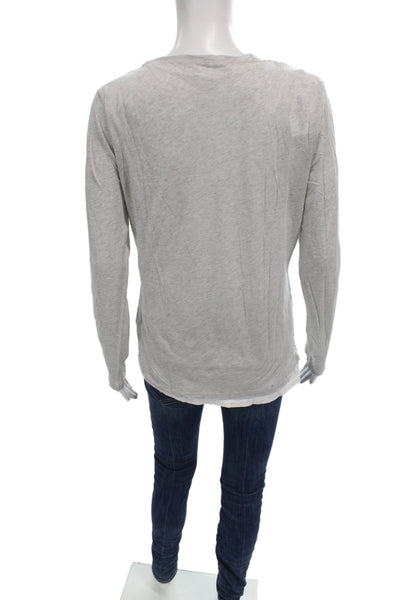 Majestic Filatures Women Basic Gray Cotton Henley Long Sleeve T-Shirt Size 4