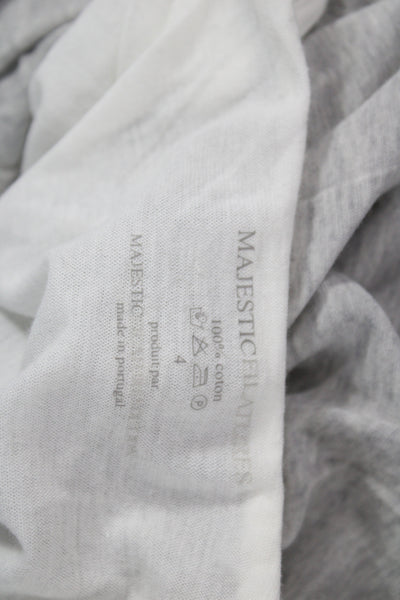 Majestic Filatures Women Basic Gray Cotton Henley Long Sleeve T-Shirt Size 4