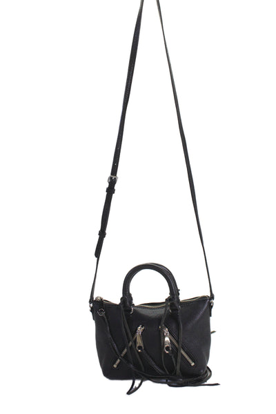 Rebecca Minkoff Womens Single Strap Pocket Front Leather Crossbody Handbag Black