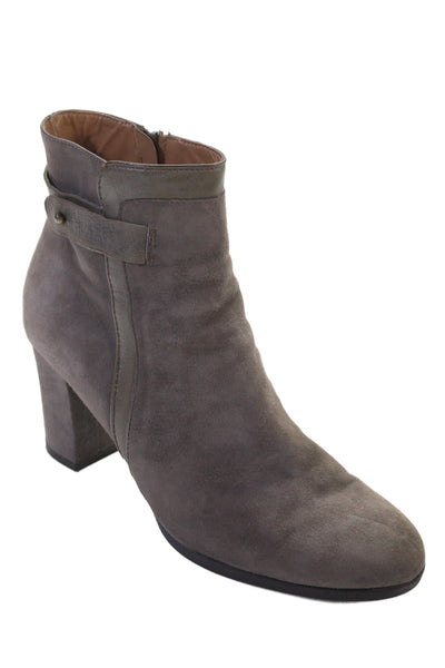 Casini Womens Side Zip Block Heel Suede Ankle Booties Brown Size 40