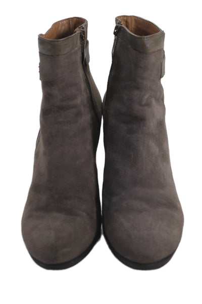 Casini Womens Side Zip Block Heel Suede Ankle Booties Brown Size 40