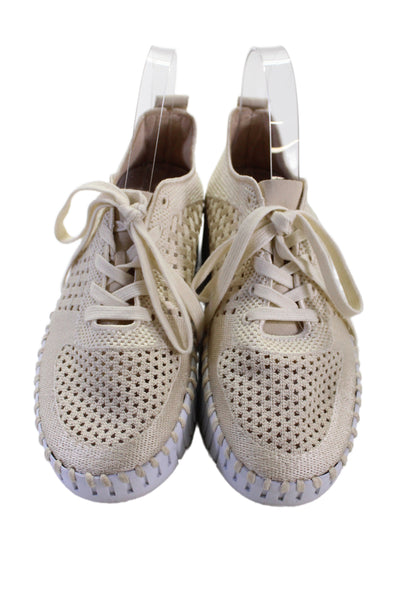 Ilse Jacobsen Womens Lace Up Crochet Knit Platform Sneakers Beige Size 38