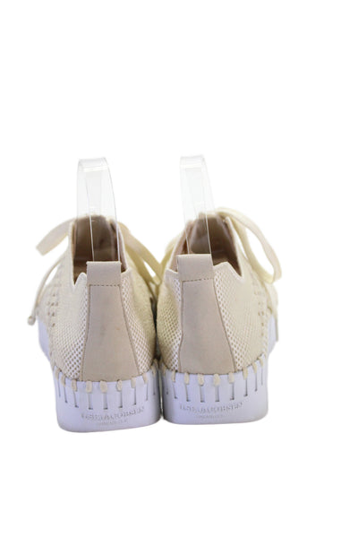 Ilse Jacobsen Womens Lace Up Crochet Knit Platform Sneakers Beige Size 38