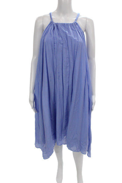 CP Shades Women Sundress Blue Halter Midi Cotton Sleeveless Size S