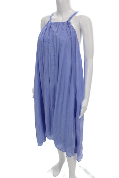 CP Shades Women Sundress Blue Halter Midi Cotton Sleeveless Size S