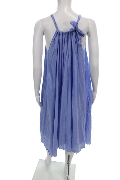 CP Shades Women Sundress Blue Halter Midi Cotton Sleeveless Size S