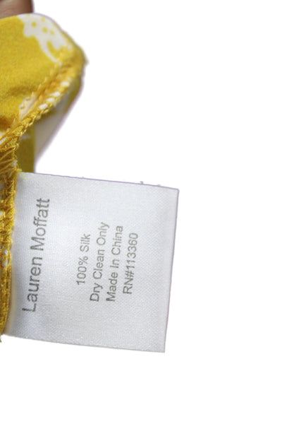 Lauren Moffatt Womens Silk Floral Tunic Blouse Yellow V-Neck 3/4 Sleeve Size XS