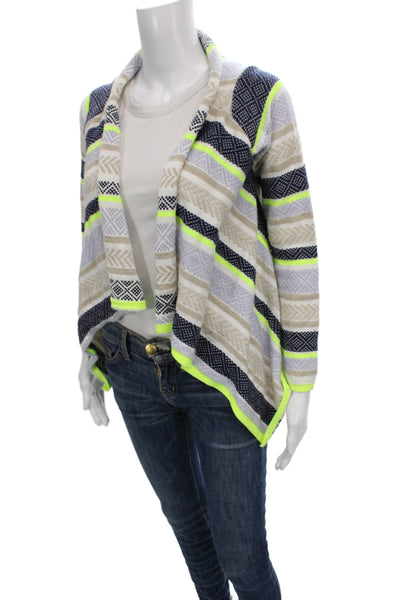 Milly Women Beige Argyle V-Neck Long Sleeve Cardigan Size PP