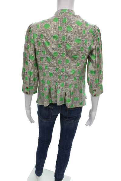 Lauren Moffatt Womens Beige Silk Geometric High Neck Tunic 3/4 Sleeve Size XS