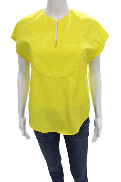 Harvey Faircloth Womens Yellow Cotton Blouse Short Sleeve Round Neck Size 2