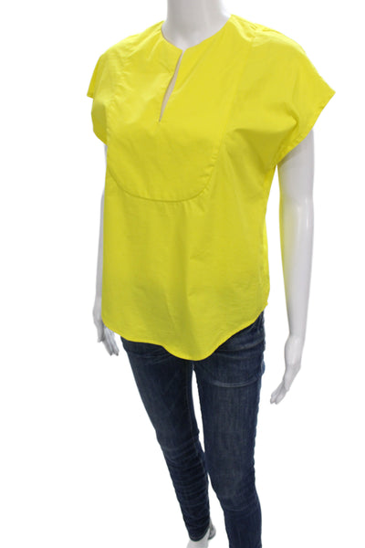 Harvey Faircloth Womens Yellow Cotton Blouse Short Sleeve Round Neck Size 2