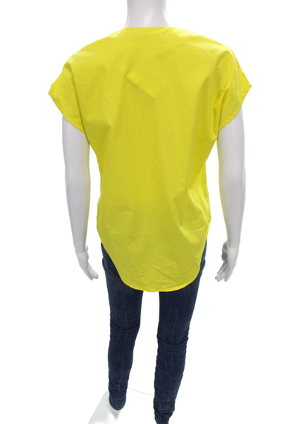 Harvey Faircloth Womens Yellow Cotton Blouse Short Sleeve Round Neck Size 2