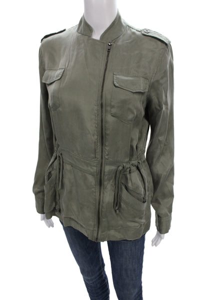 Rails Womens Military Jacket Green Zip Cupro Long Sleeve Size XS