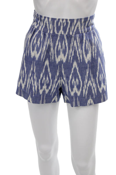 Alice + Olivia Women Paperbag Shorts Blue Geometric Cotton Zip Bohemian Size 2