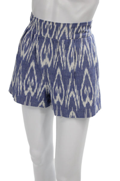 Alice + Olivia Women Paperbag Shorts Blue Geometric Cotton Zip Bohemian Size 2