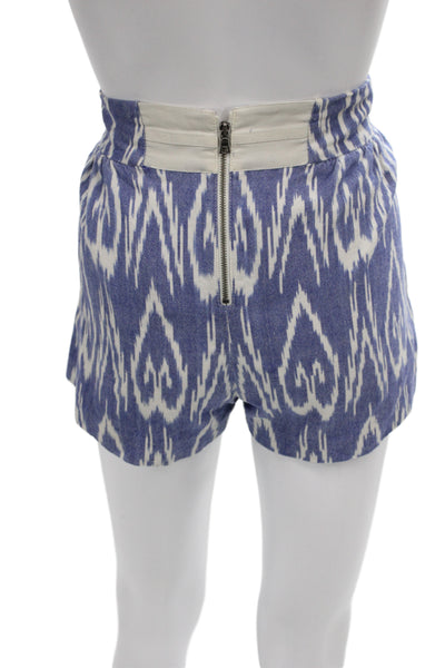Alice + Olivia Women Paperbag Shorts Blue Geometric Cotton Zip Bohemian Size 2