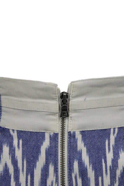 Alice + Olivia Women Paperbag Shorts Blue Geometric Cotton Zip Bohemian Size 2