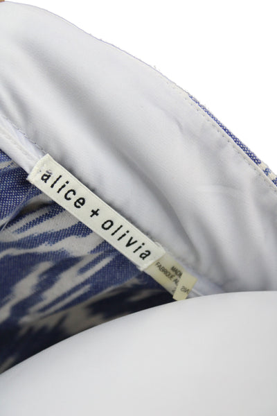 Alice + Olivia Women Paperbag Shorts Blue Geometric Cotton Zip Bohemian Size 2