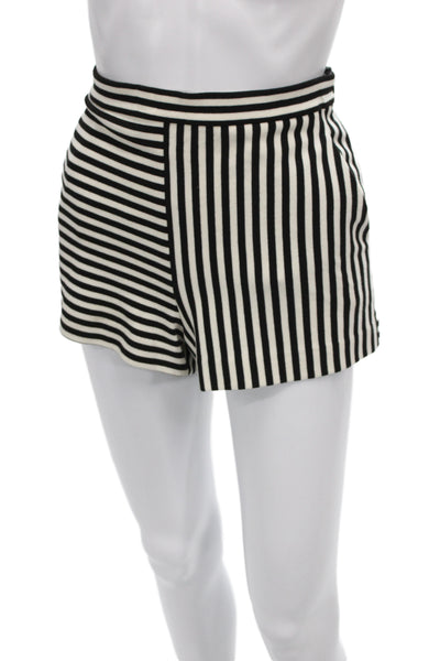 Tibi Womens Striped Black Hot Pants Cotton Zip Size 0