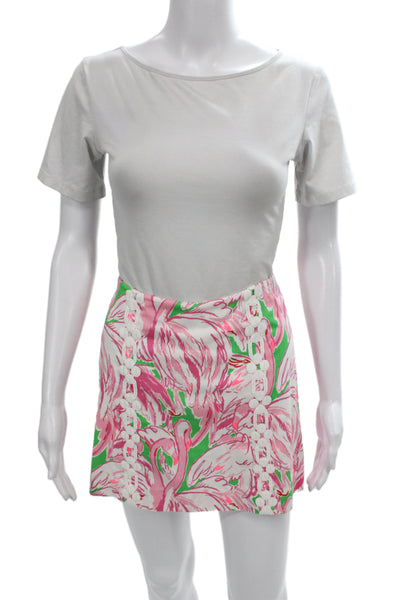Lilly Pulitzer Womens Mini Green Animal Print Flamingo Cotton Skirt Size 0